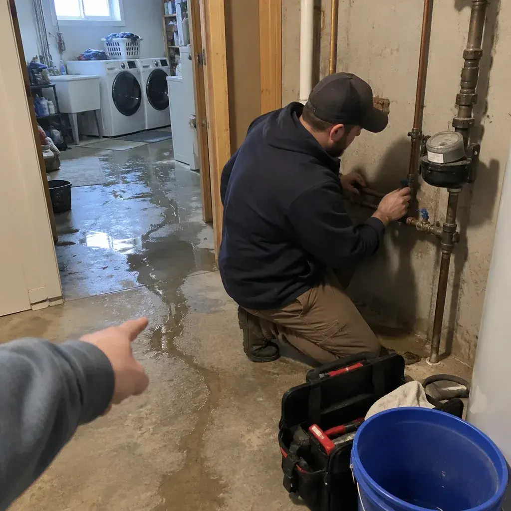 A burst water pipe in Kentucky being checked over